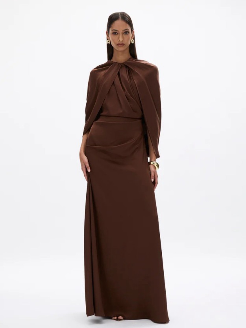 Rachel Gilbert Hallie Chocolate Hand-Draped Column Gown NWOT
